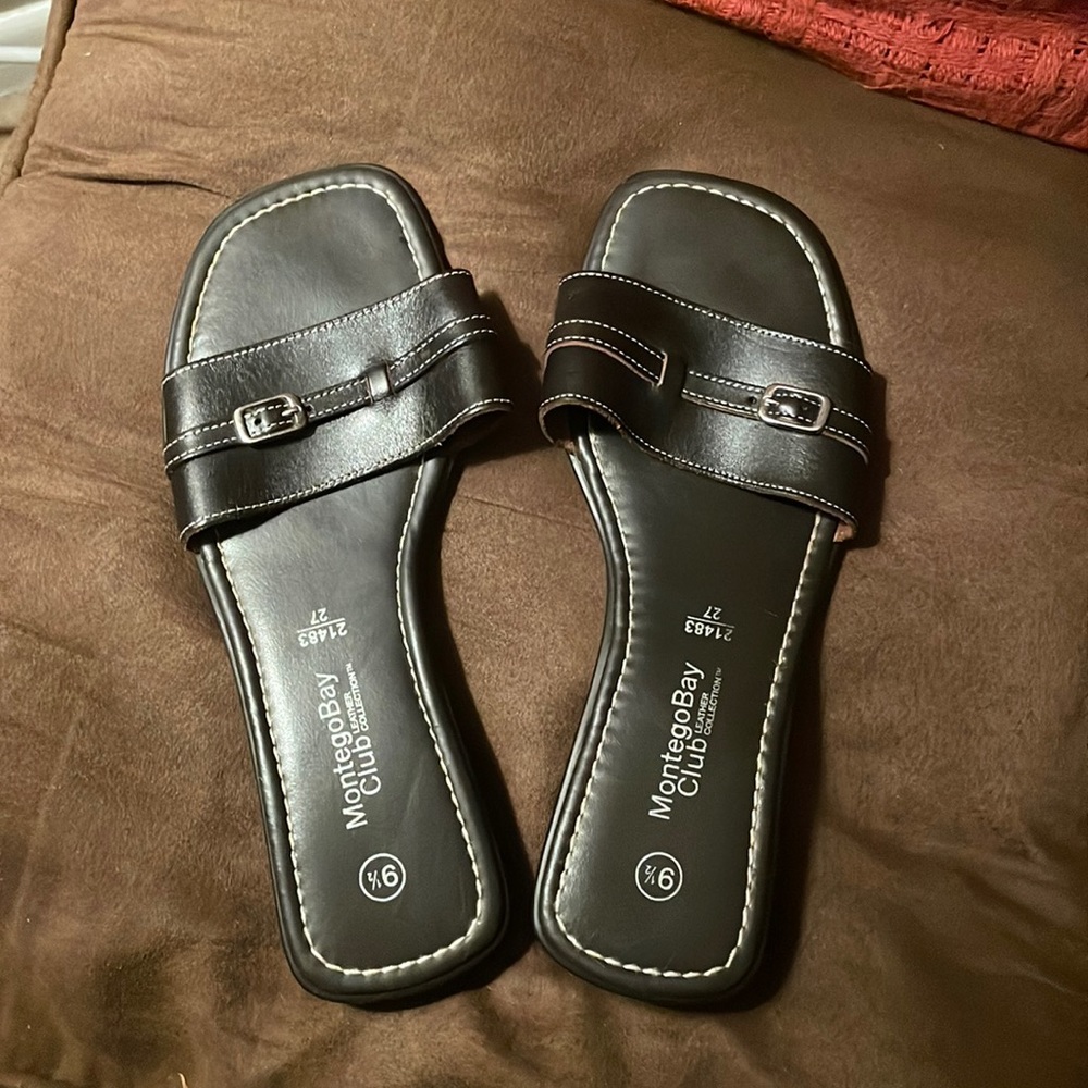 Montego Bay Club dark brown leather slip on sandals size 9.5